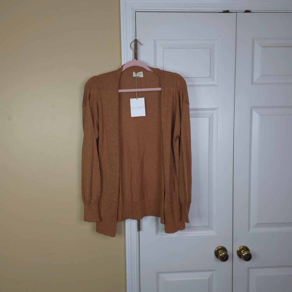 Mus & Bombon Metallic Touro Open Front Cardigan in Caramelo Size S